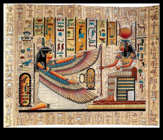 Papirusa mākslas darbs — logs pie standarta dzīvi Senajā Ēģiptē